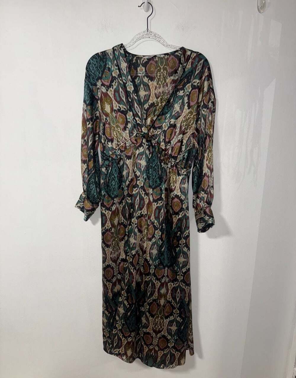 Zara Multicolored Printed Long Sleeve Midi Dress